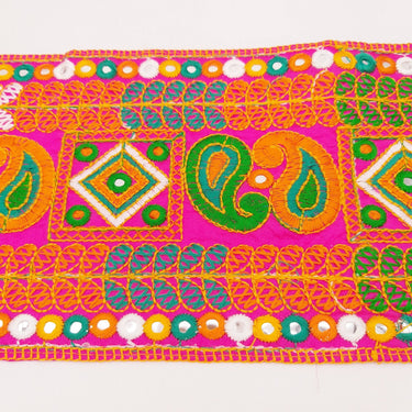 Fuchsia Pink Art Silk Fabric Trim, Paisley Embroidered Trim, Trim By The Yard